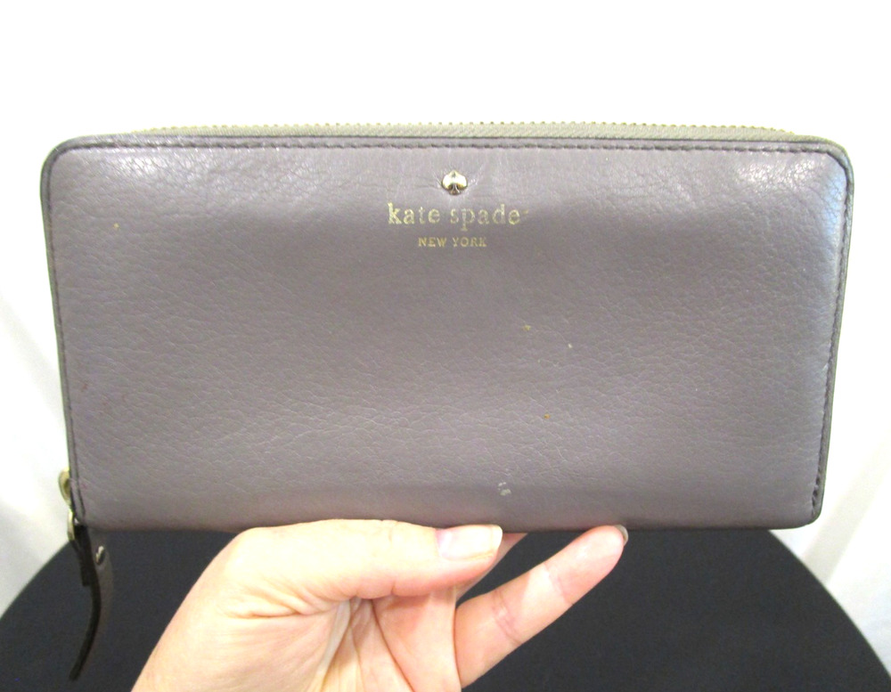 Kate Spade New York Gray Leather Zip Around Clutch Wallet